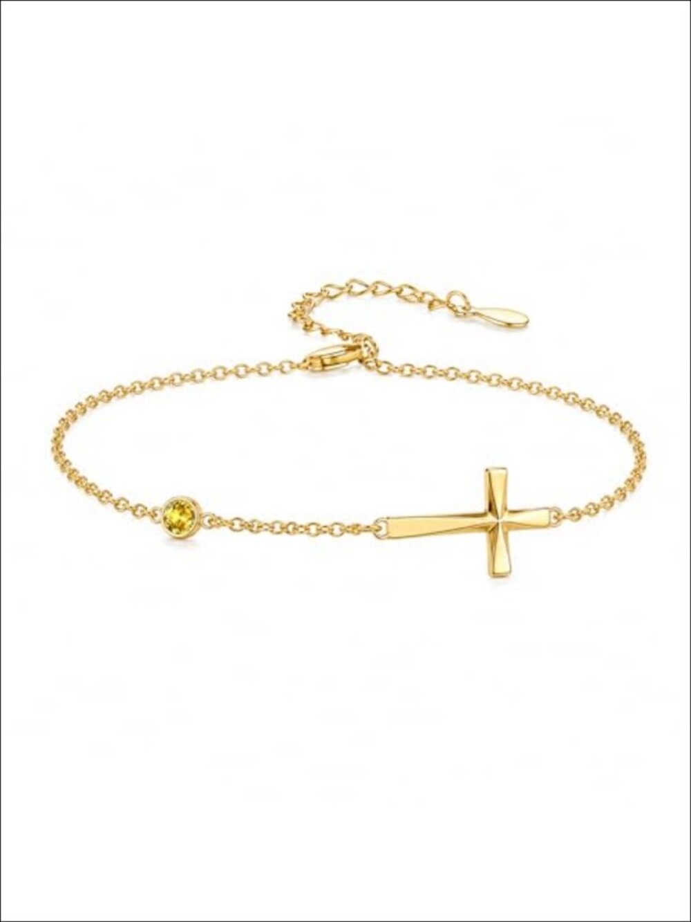 14K Gold Plated Sideways Cross Link Bracelet Birthstone Christian Gift